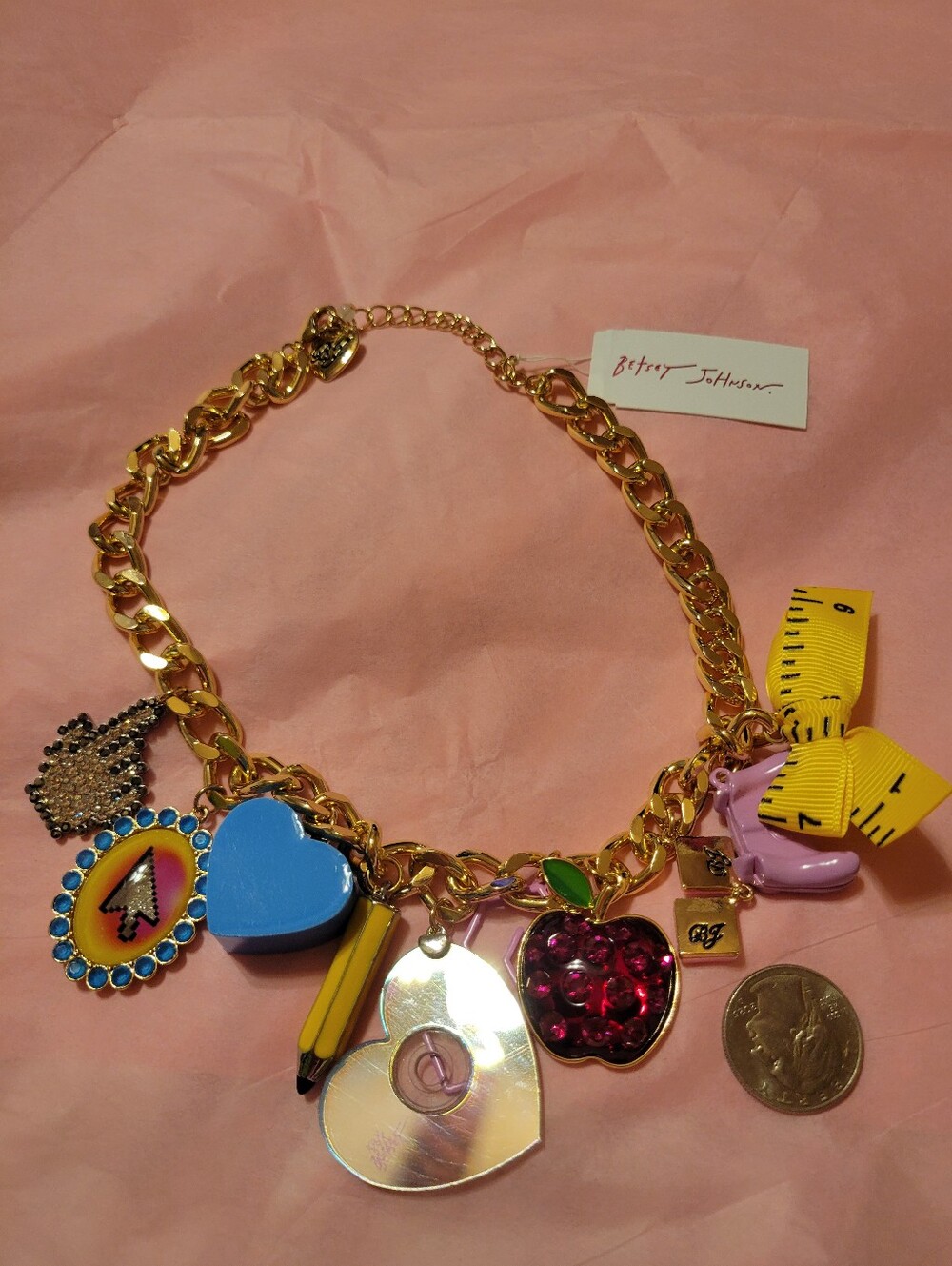 Betsey Johnson Gold-tone Charm Necklace with Bright Charms